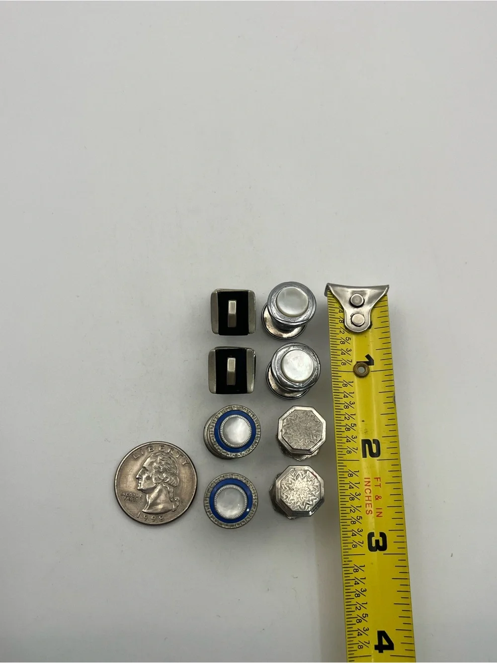 Art Deco silver tone snap link cufflinks vintage set of 4 embossed design